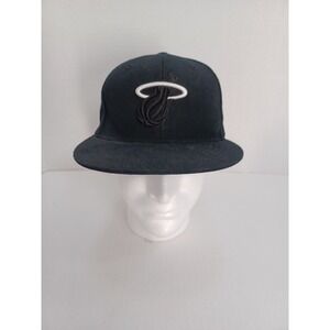 Adidas Miami‎ Heat Fitted Black Hat Cap NBA Embroidered 7 3/8 100% Wool